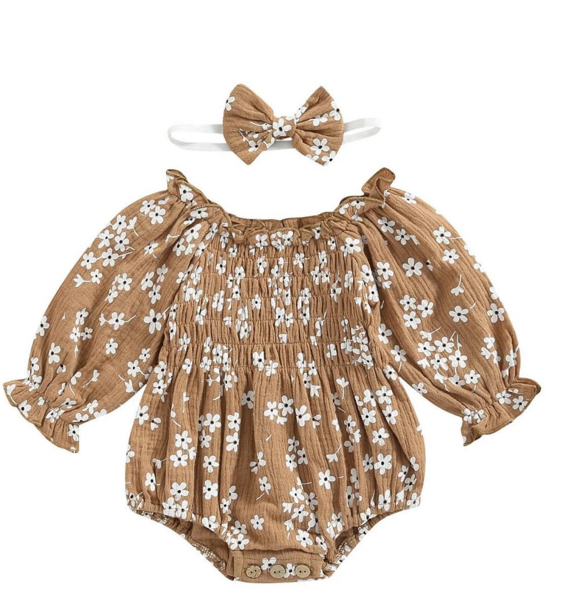 Vintage floral  two piece romper set and Bow